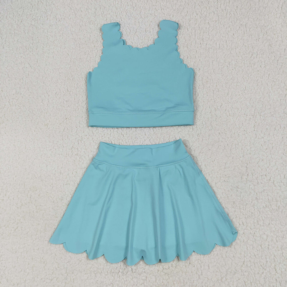 3 Colors Tank Top Skirts Shorts Girls Scallop Yoga Clothes Set Sisters Wear