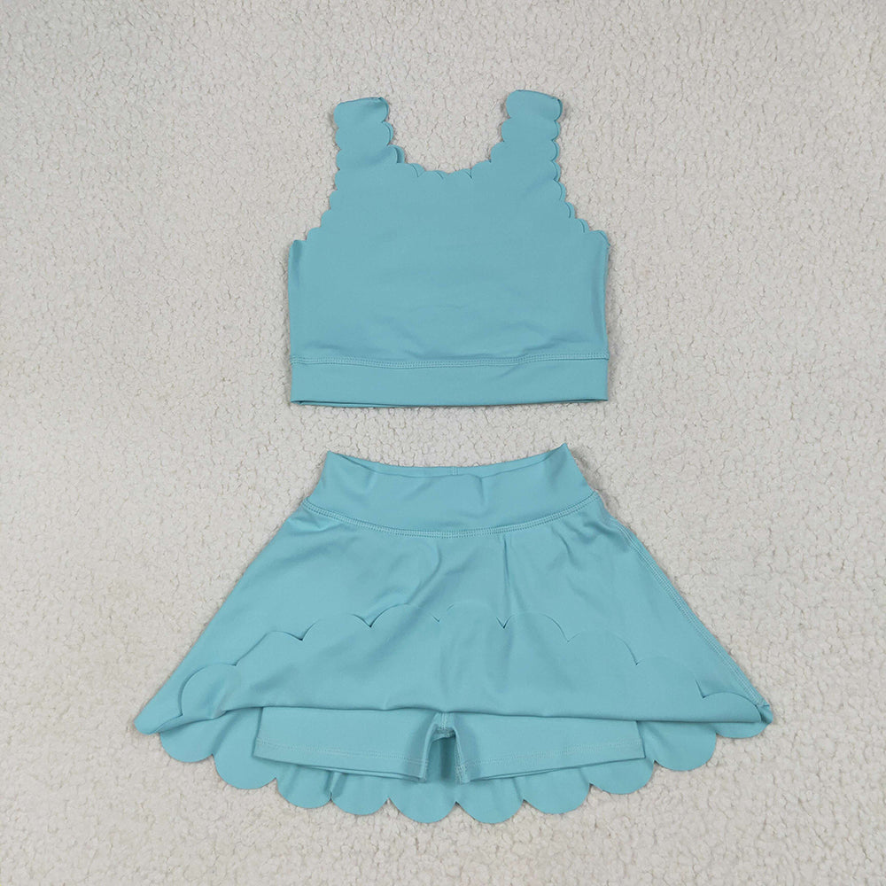 3 Colors Tank Top Skirts Shorts Girls Scallop Yoga Clothes Set Sisters Wear