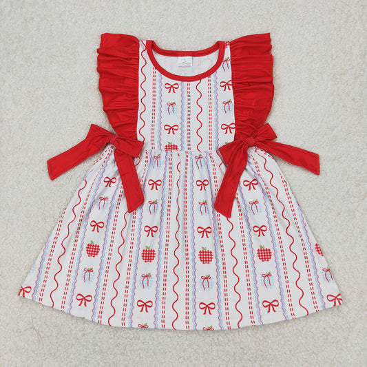 GSD2201 Apple Plaid Bows Girls Flutter Sleeve Back to School Dress