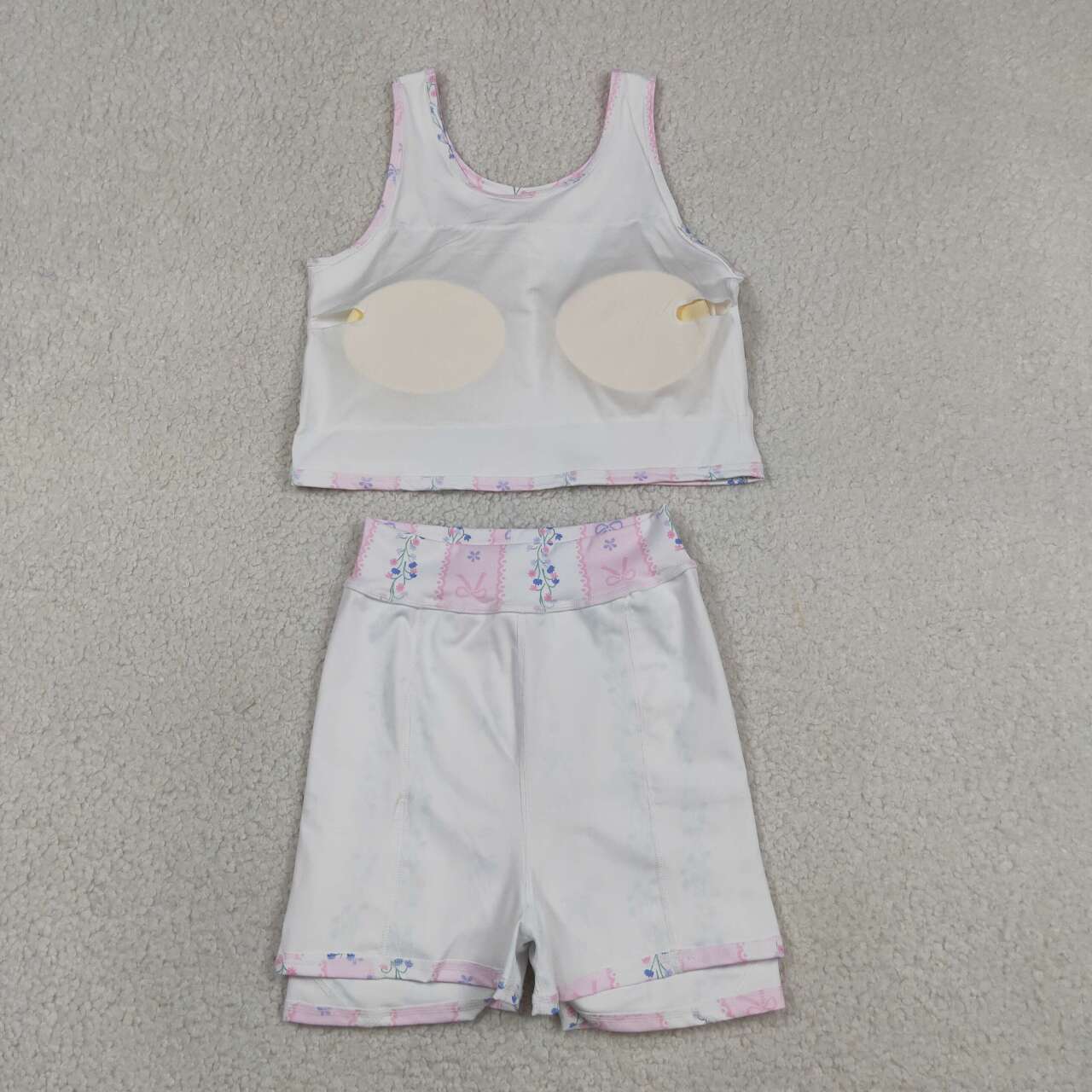 GSD2216 Pink Flowers Tank Top Skort Girls Summer Yoga Clothes Set