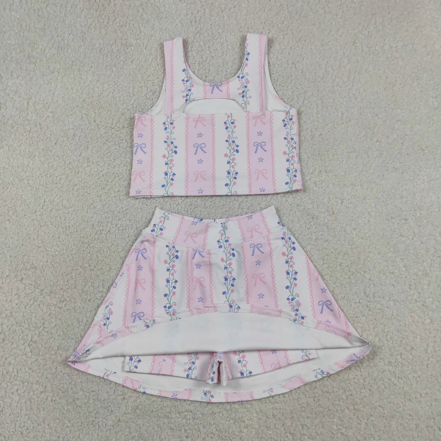 Sibling Baby Girls Sleeveless Colorful Flowers Vest Skirt Shorts Yoga Active Clothes Sets
