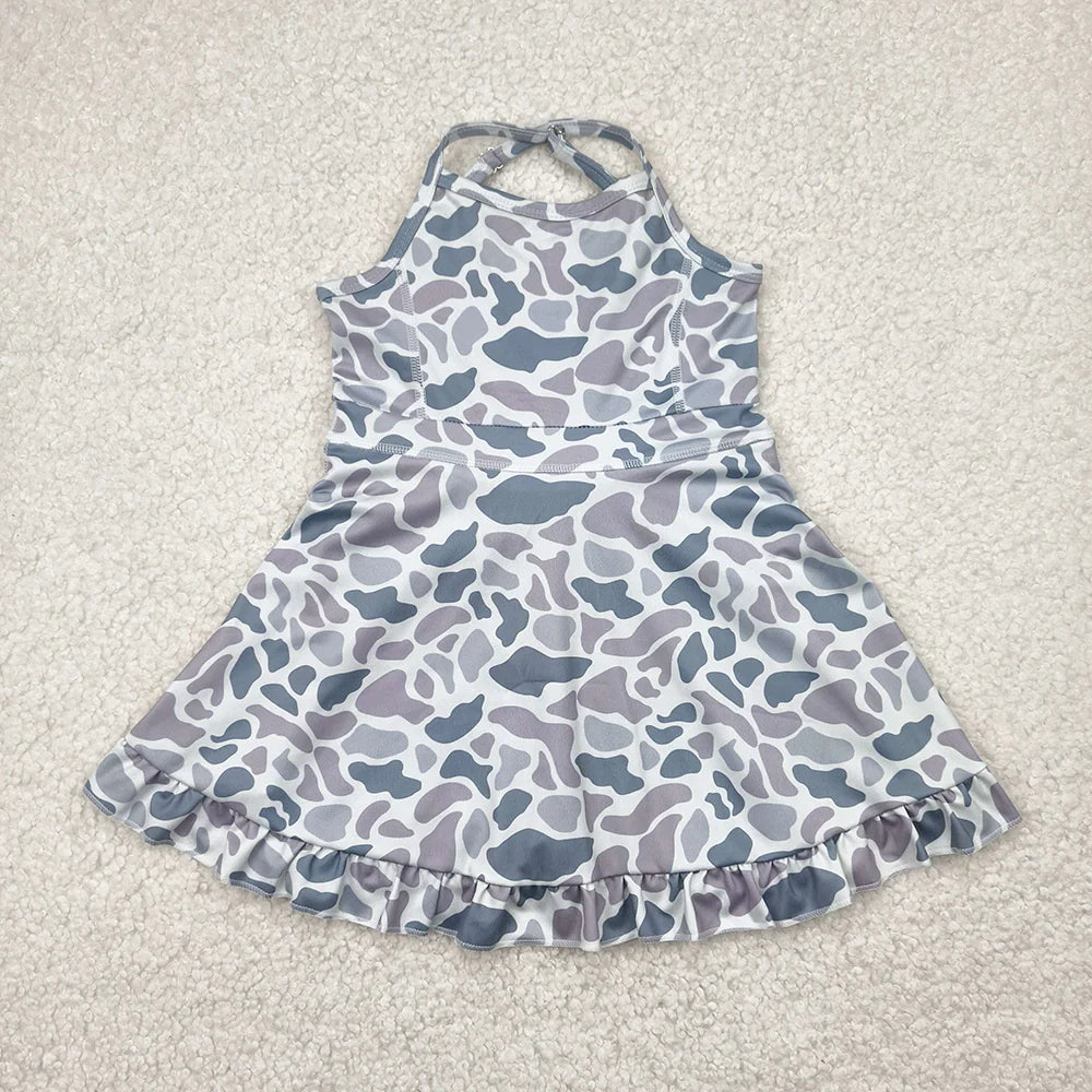 6 Colors Sibling Baby Girls Strap Hunting Camo Active Short Team Knee Length Dresses