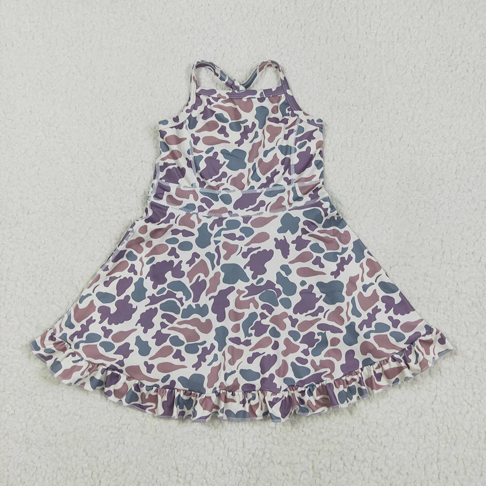6 Colors Sibling Baby Girls Strap Hunting Camo Active Short Team Knee Length Dresses