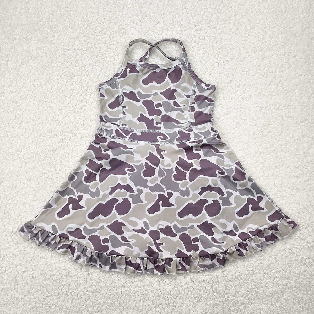 6 Colors Sibling Baby Girls Strap Hunting Camo Active Short Team Knee Length Dresses