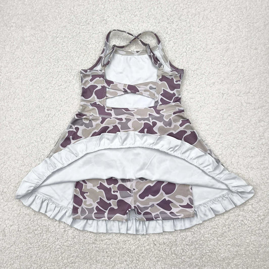 Baby Girls Strap Dark Grey Camo Yoga Ruffle Knee Length Dresses