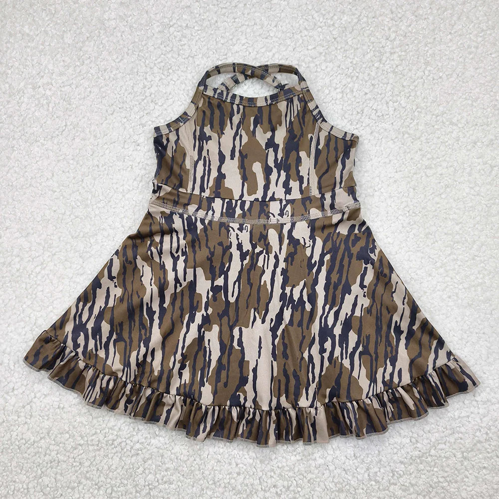 6 Colors Sibling Baby Girls Strap Hunting Camo Active Short Team Knee Length Dresses