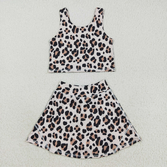 Sibling Baby Girls Sleeveless Colorful Leopard Vests Skirt Shorts Yoga Active Clothes Set