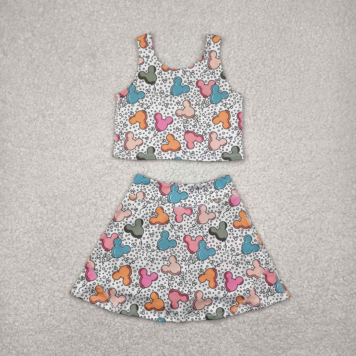 Sibling Baby Girls Cartoon Vest Top Skirt Shorts Yoga Activity Wear Clothes Sets