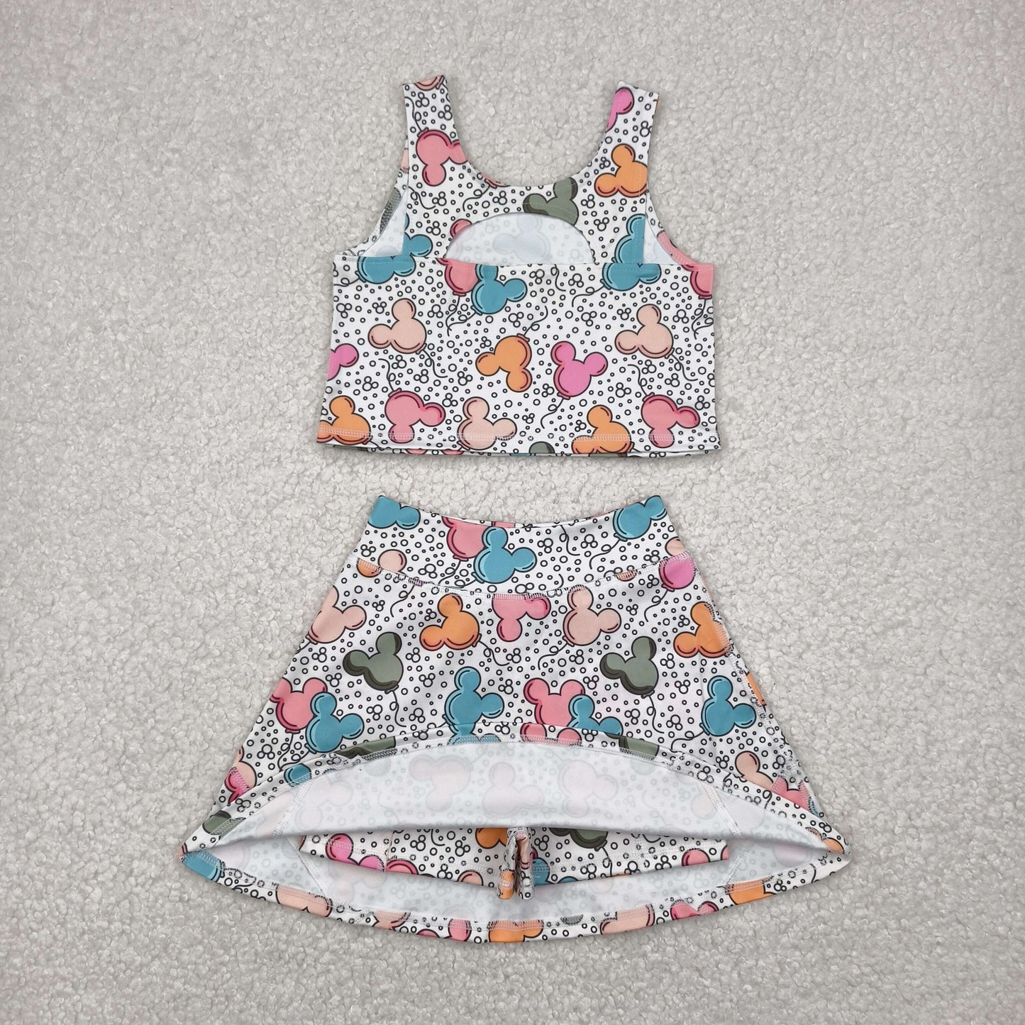 Sibling Baby Girls Cartoon Vest Top Skirt Shorts Yoga Activity Wear Clothes Sets