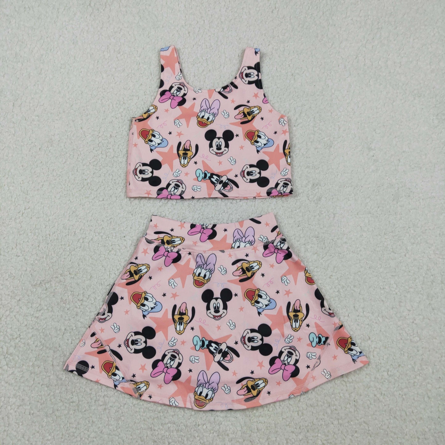 Sibling Baby Girls Cartoon Vest Top Skirt Shorts Yoga Activity Wear Clothes Sets