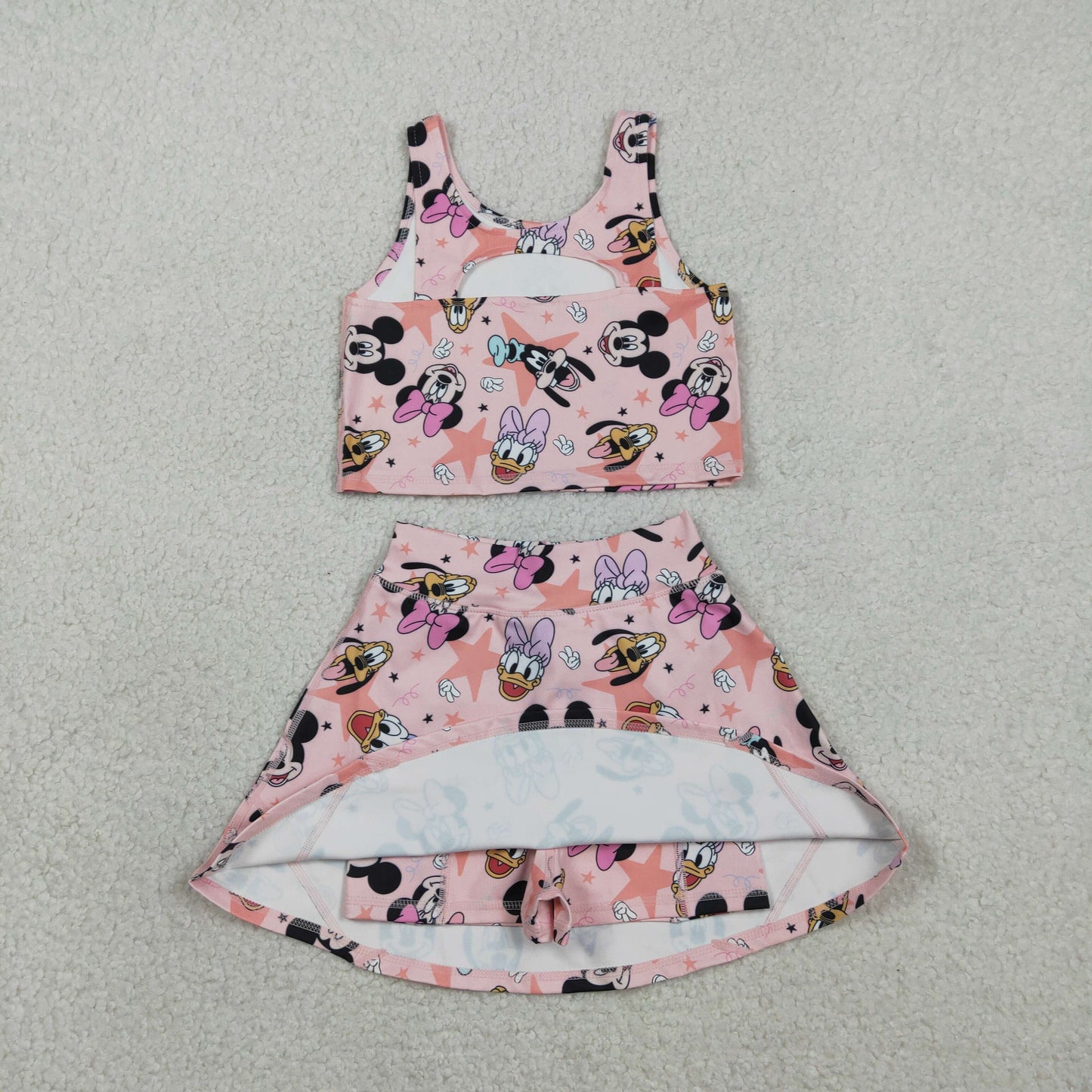 Sibling Baby Girls Cartoon Vest Top Skirt Shorts Yoga Activity Wear Clothes Sets