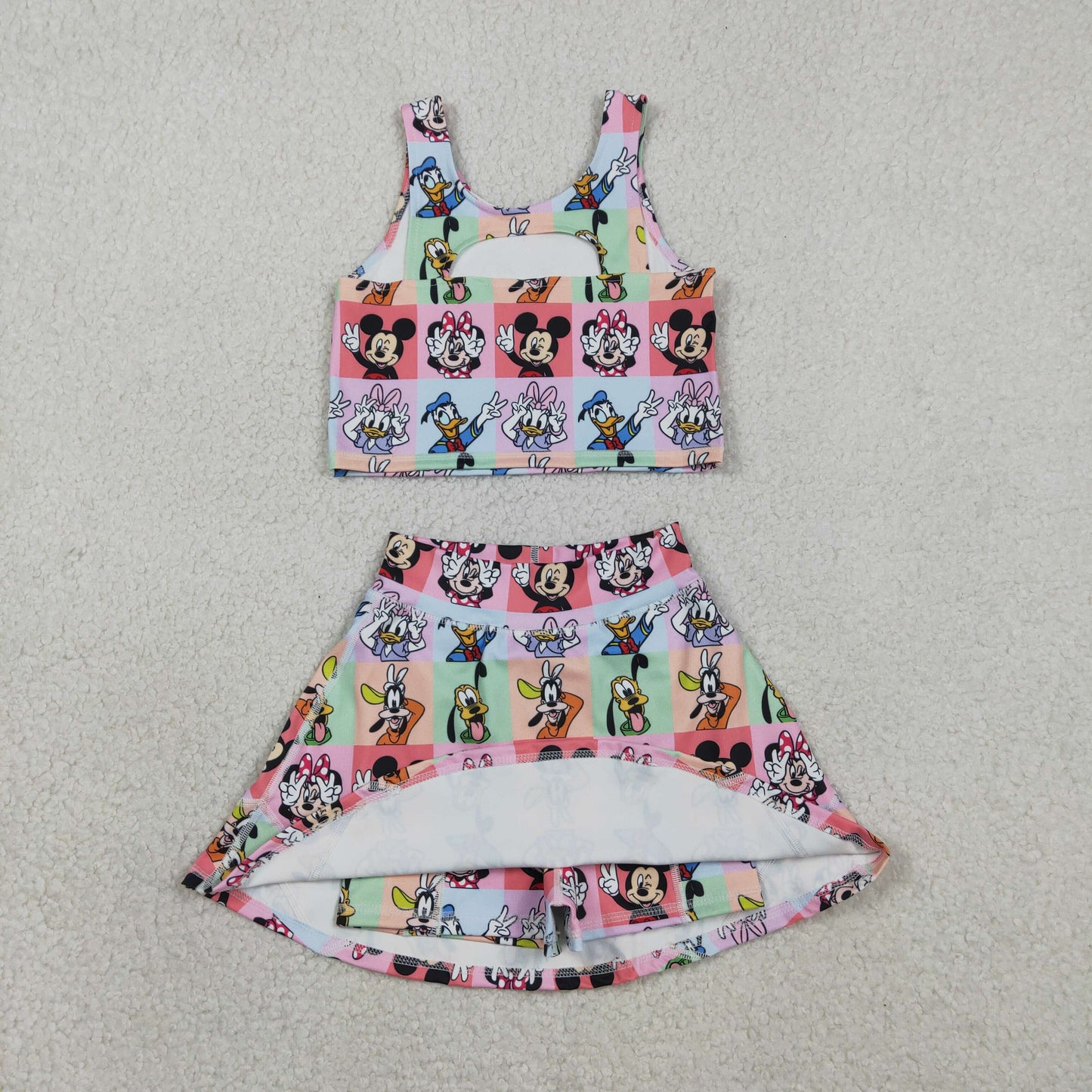 Sibling Baby Girls Cartoon Vest Top Skirt Shorts Yoga Activity Wear Clothes Sets