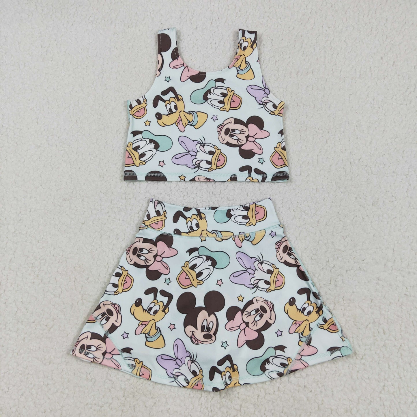 Sibling Baby Girls Cartoon Vest Top Skirt Shorts Yoga Activity Wear Clothes Sets