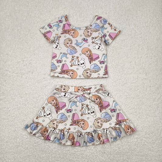 GSD2358  Cartoon Princess Crop Top Skirts Shorts Girls Summer Clothes Set