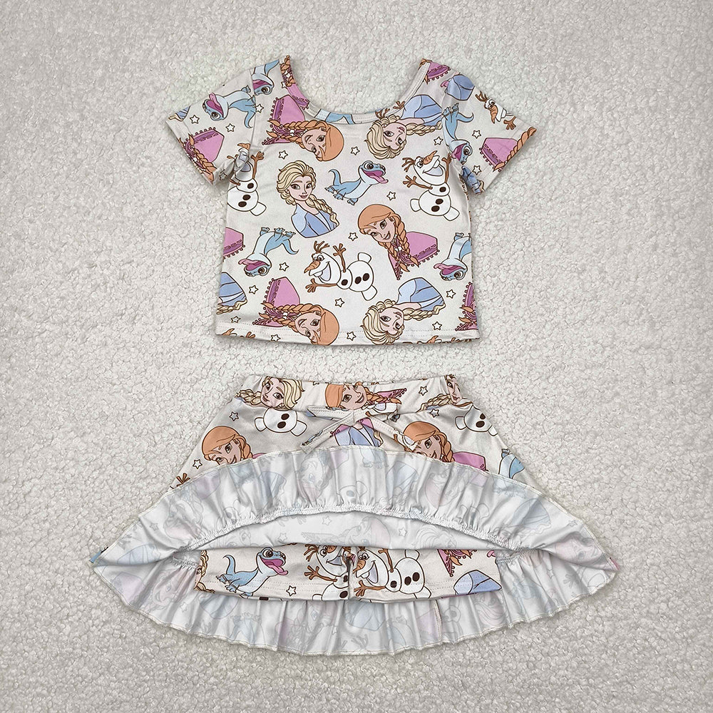 GSD2358  Cartoon Princess Crop Top Skirts Shorts Girls Summer Clothes Set