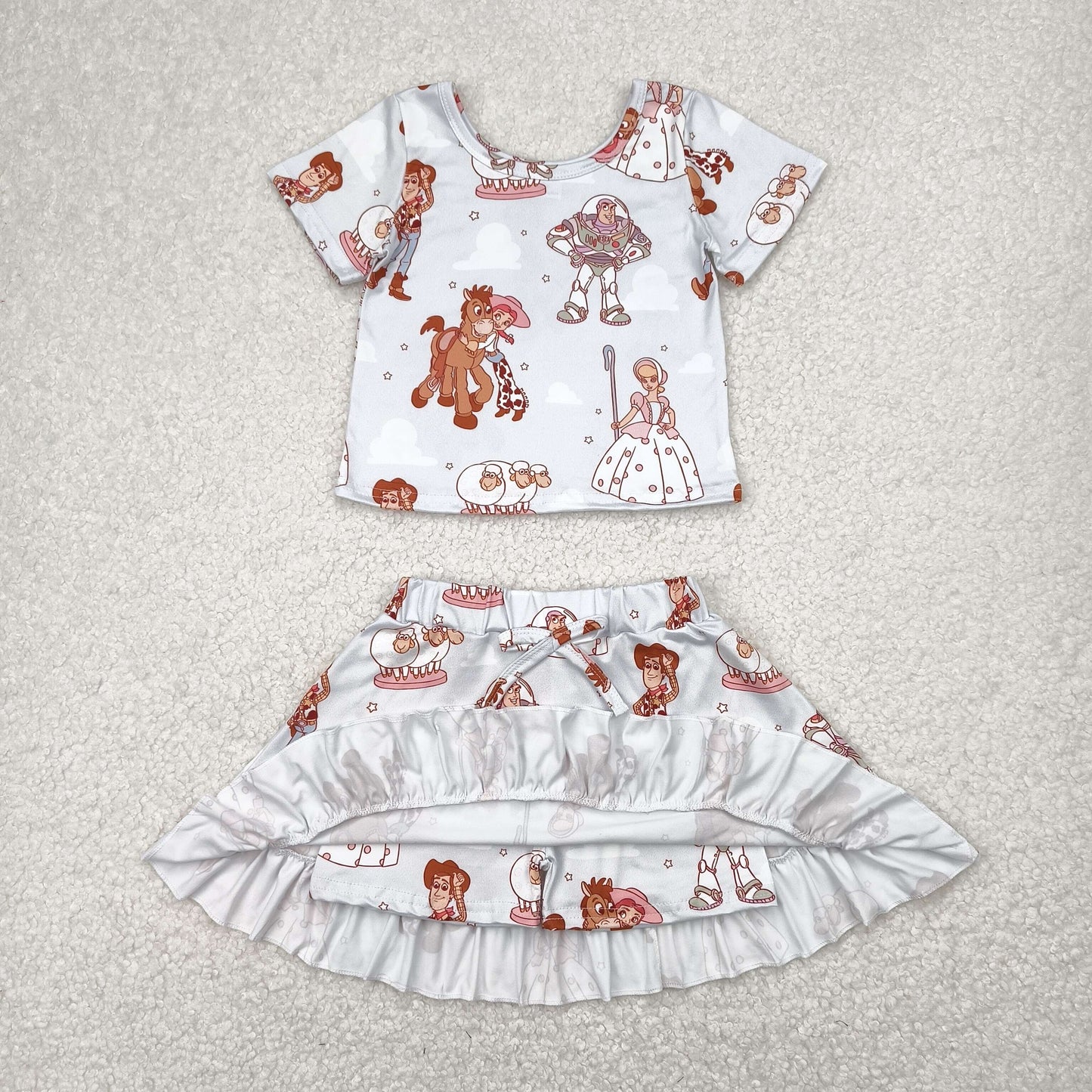 Sibling Baby Girls Cartoon character Outfit Short Sleeve Top +Skort Set