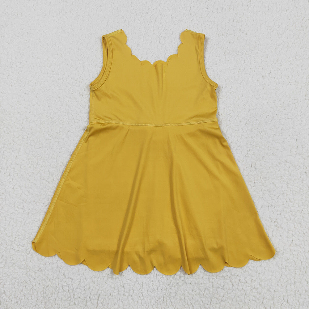 6 Colors Baby Girls Scallop Yoga Sleeveless Shorts Dresses Sisters Activity Wear