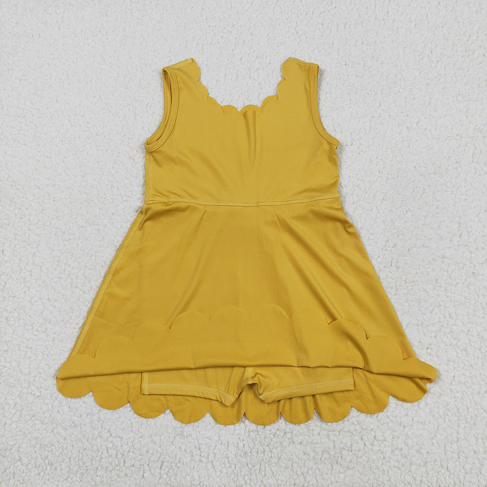 6 Colors Baby Girls Scallop Yoga Sleeveless Shorts Dresses Sisters Activity Wear