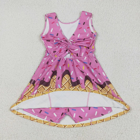Toddler Girls Pink Ice Cream Waffle Sleeveless Sprinkle Print Active Dress