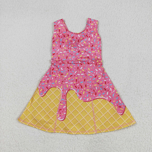 GSD2417 Pink Sprinkle Print Girls Summer Shorts Knee Length Yoga Dress
