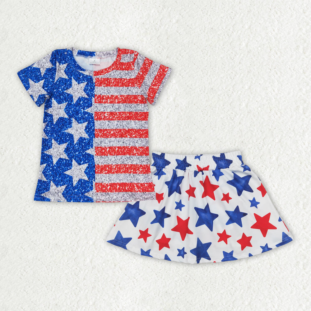 GSD2456 Stars Stripes Top Skort Baby Girls 4th of July Clothes Sets