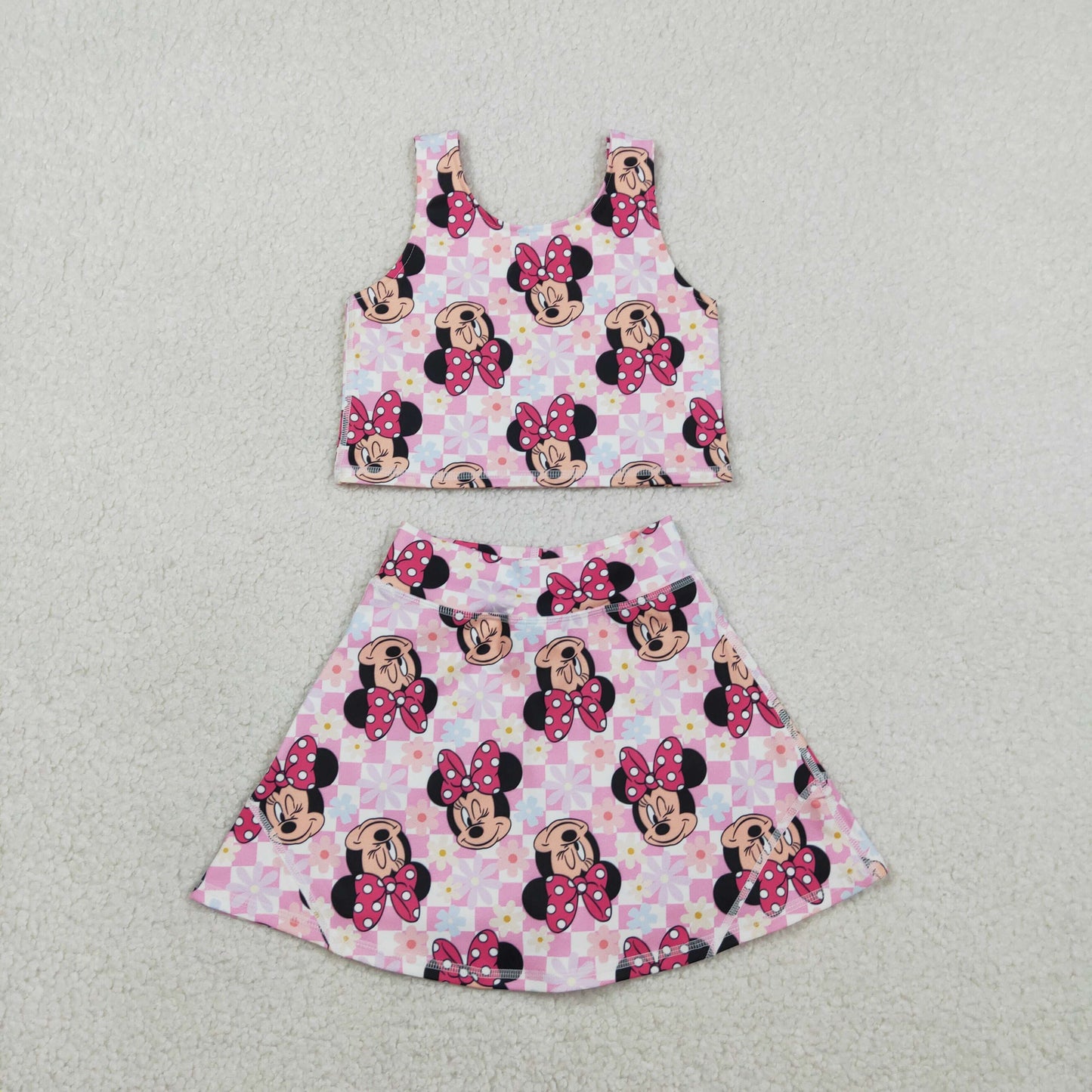 Sibling Baby Girls Cartoon Vest Top Skirt Shorts Yoga Activity Wear Clothes Sets