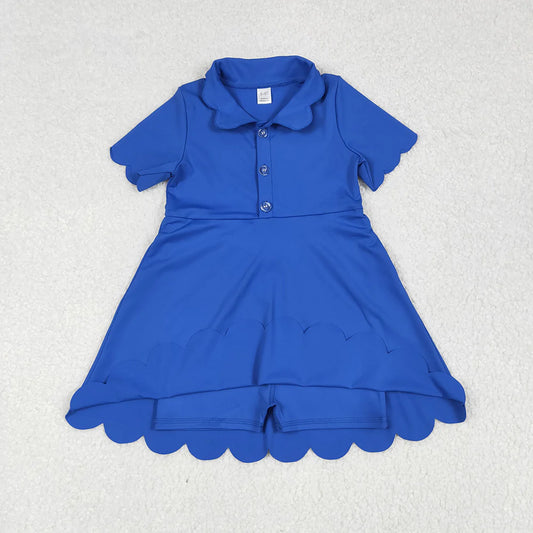 Toddler Sibling Girls Scalloped Collar Active Dress | Short Sleeve Kids Casual Dress (3 Colors)