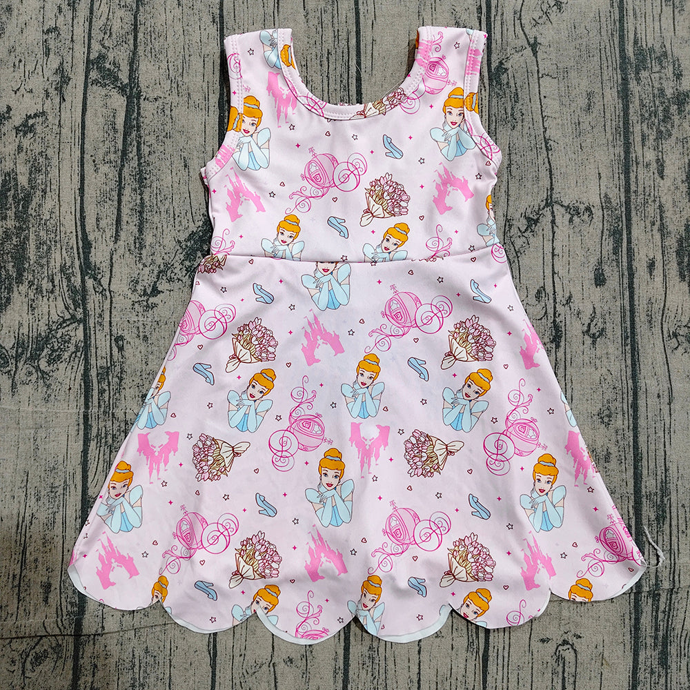 GSD2489 Preorder Cartoon Princess Girls Sleeveless Scallop Yoga Active Dress