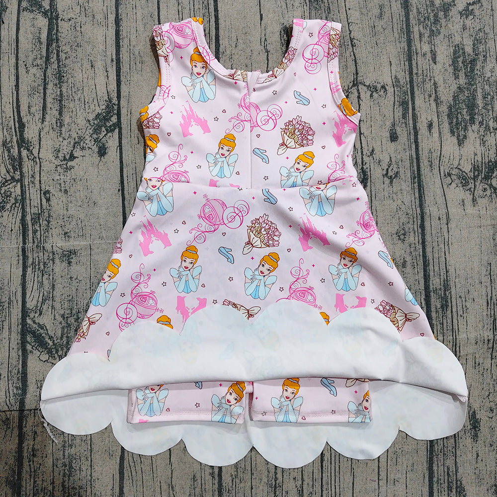 GSD2489 Preorder Cartoon Princess Girls Sleeveless Scallop Yoga Active Dress