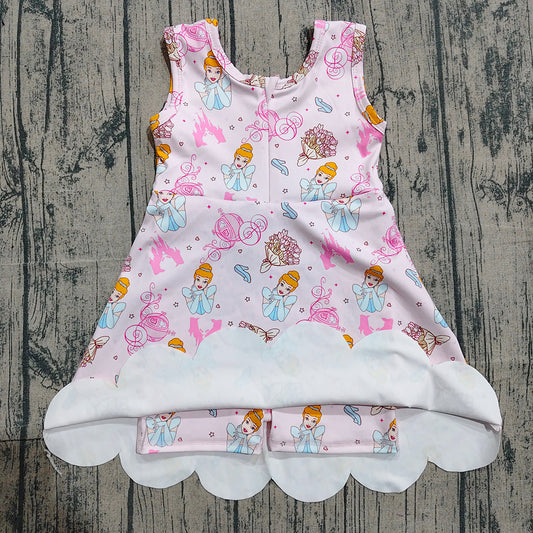 GSD2489 Preorder Cartoon Princess Girls Sleeveless Scallop Yoga Active Dress