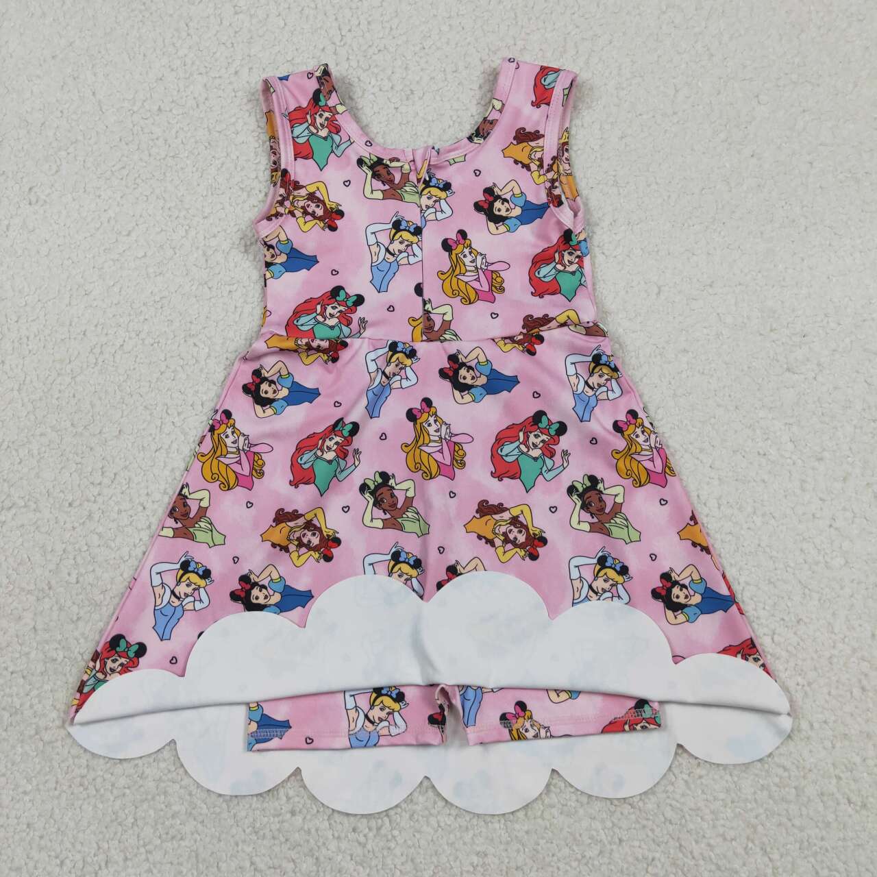 Cartoon Princess Girls Sleeveless Zipper Scallop Yoga Active Dress