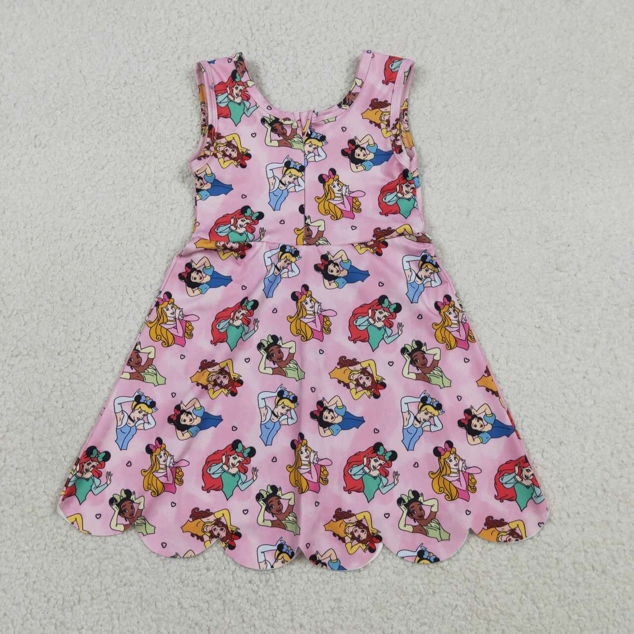 Cartoon Princess Girls Sleeveless Zipper Scallop Yoga Active Dress