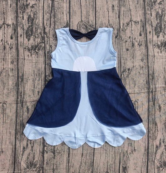 Preorder Kids Girls Princess Blue Sleeveless Scalloped Dress