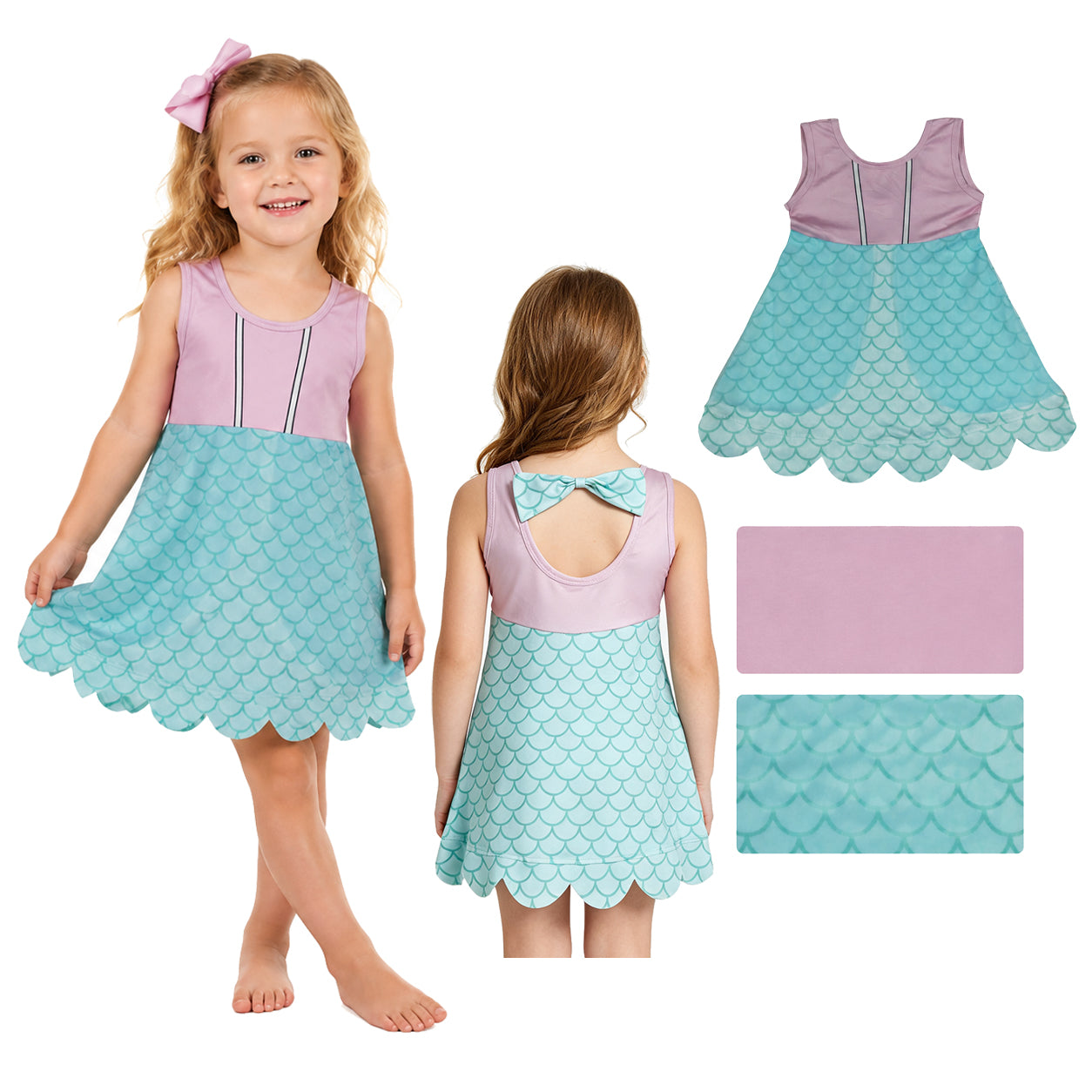 GSD2516 Mermaid Baby Girls Sleeveless Scalloped Dress
