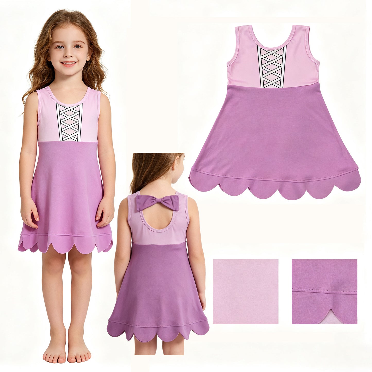 GSD2518  Princess Purple Baby Girls Sleeveless Scallop Dress