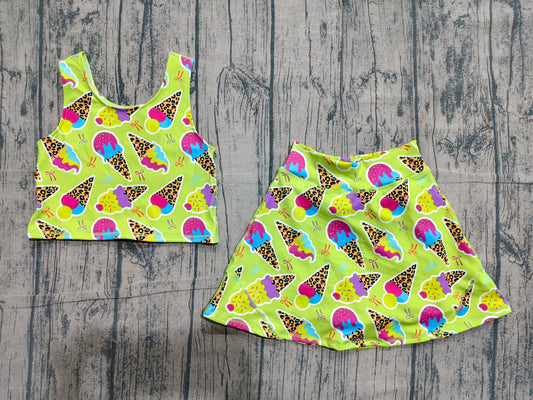 Preorder Girls Leopard Ice Cream Tennis Active Outfit - 2-Piece Tank Top & Skort Set with Built-in Shorts