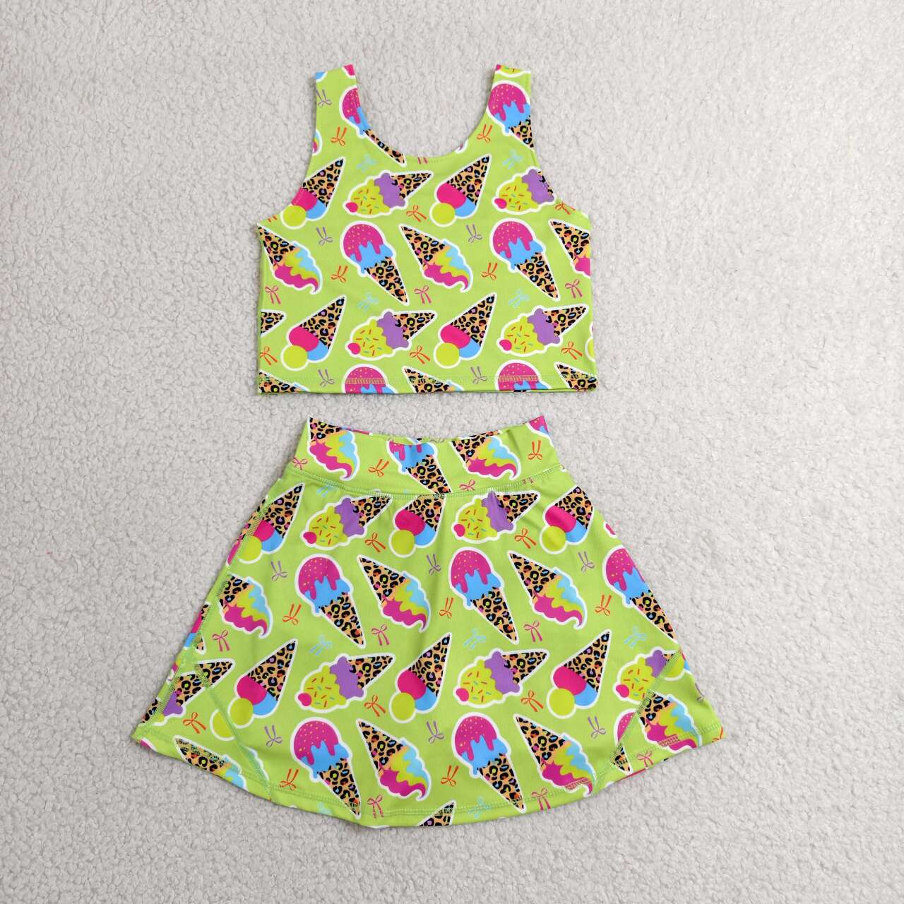GSD2520 Leopard Ice Cream Tank Top Skort Girls Tennis Active Yoga Clothes Set