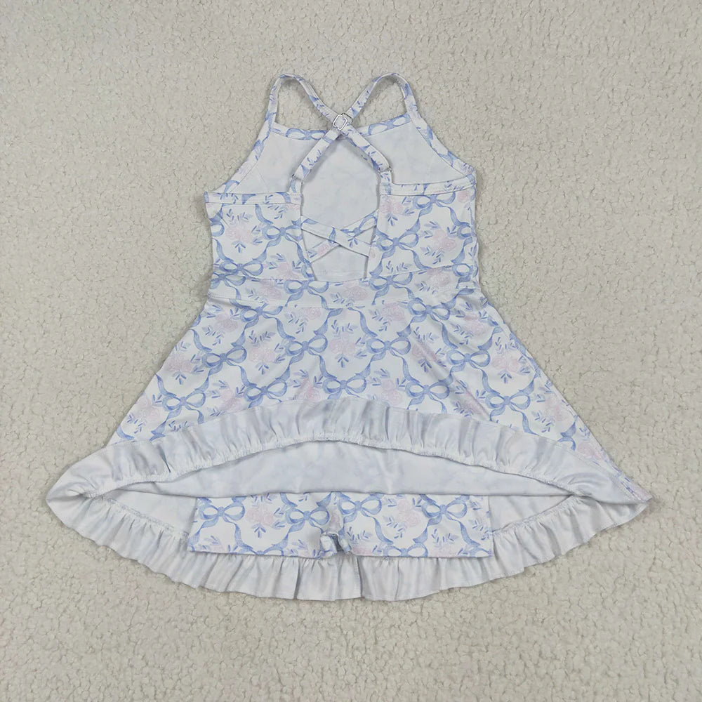GSD2580 Flowers Bows Girls Strap Knee Length Yoga Dress