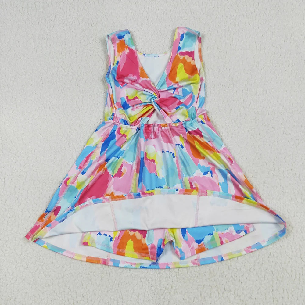 Toddler Girls Sibling Watercolor Tie Dye Sleeveless Crop Top & Skort Set Summer Activewear