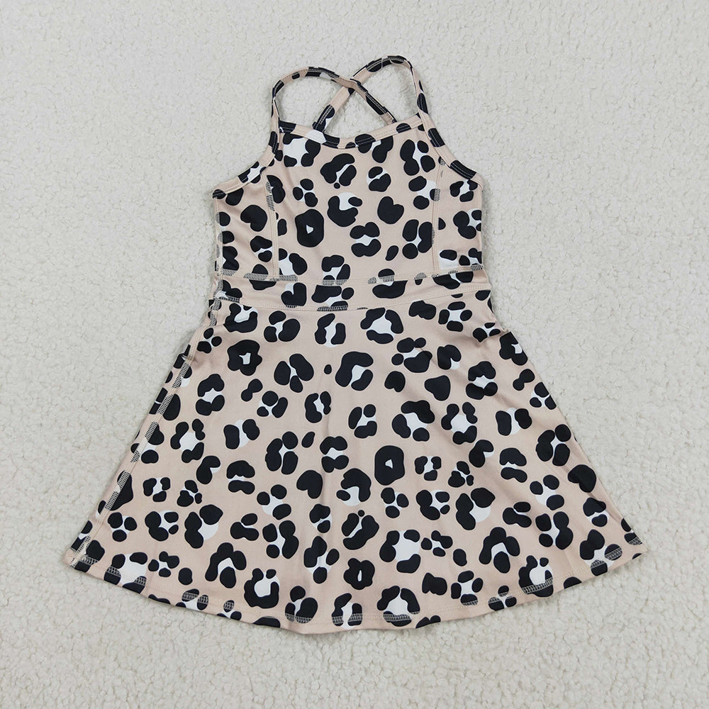 GSD2650 Leopard Strap Ruffle Baby Girls Summer Yoga Dress