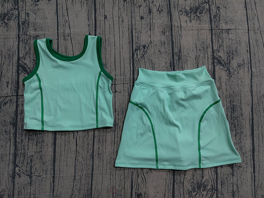 Preorder GSD2671 Green Tank Top Skirts Shorts Girls Yoga Clothes Set