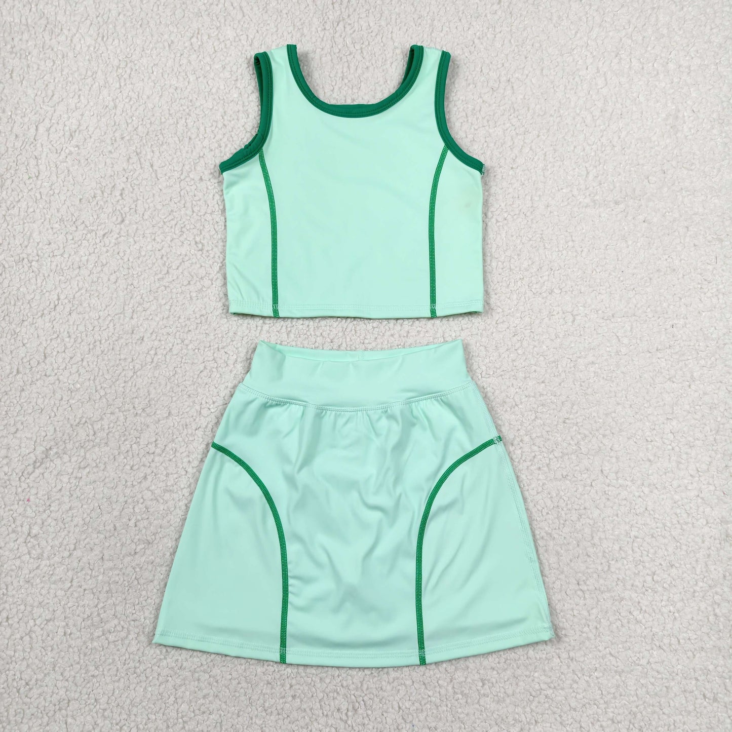 GSD2671 Green Tank Top Skirts Shorts Girls Yoga Clothes Set