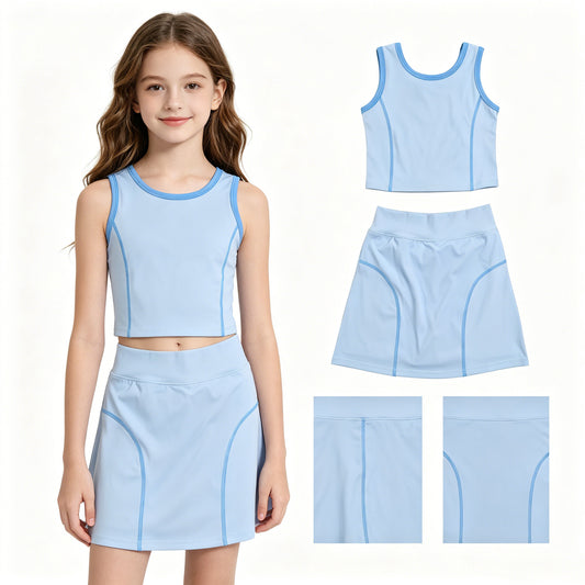 GSD2674 Blue Tank Top Skirts Shorts Girls Yoga Clothes Set