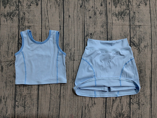Preorder GSD2674 Blue Tank Top Skirts Shorts Girls Yoga Clothes Set