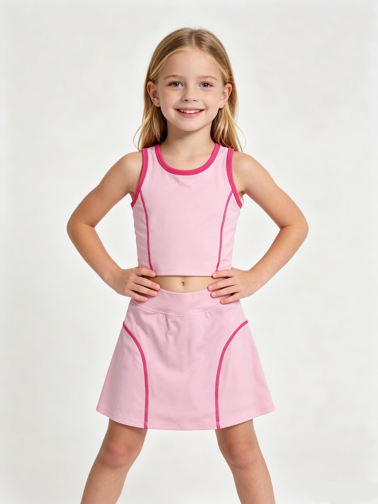 GSD2675 Bright Pink Tank Top with Skort Girls Summer Active Outfits