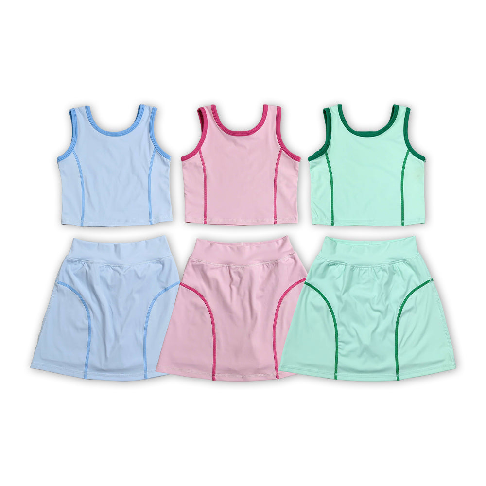 3 Colors Tank Top With Skort Girls Summer Active Clothes Set Sisters Wear Yoga Outfits