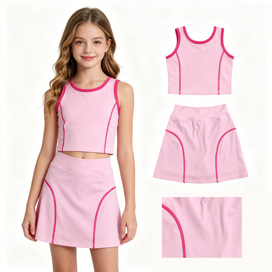 GSD2675 Bright Pink Tank Top with Skort Girls Summer Active Outfits