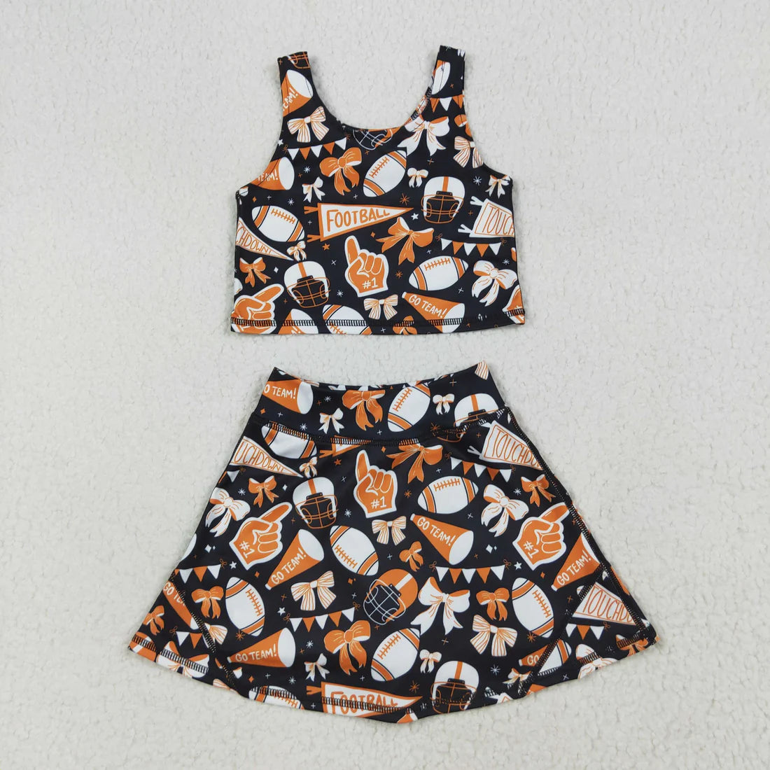 Sibling Baby Girls Team Football Cheer Bows Vest Top Short Skirts Yoga Sets