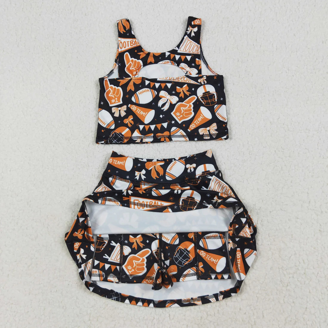 Sibling Baby Girls Team Football Cheer Bows Vest Top Short Skirts Yoga Sets