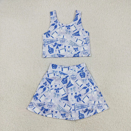 Baby Girls Team Blue Football Bows Vest Top Short Skirts Yoga Sets